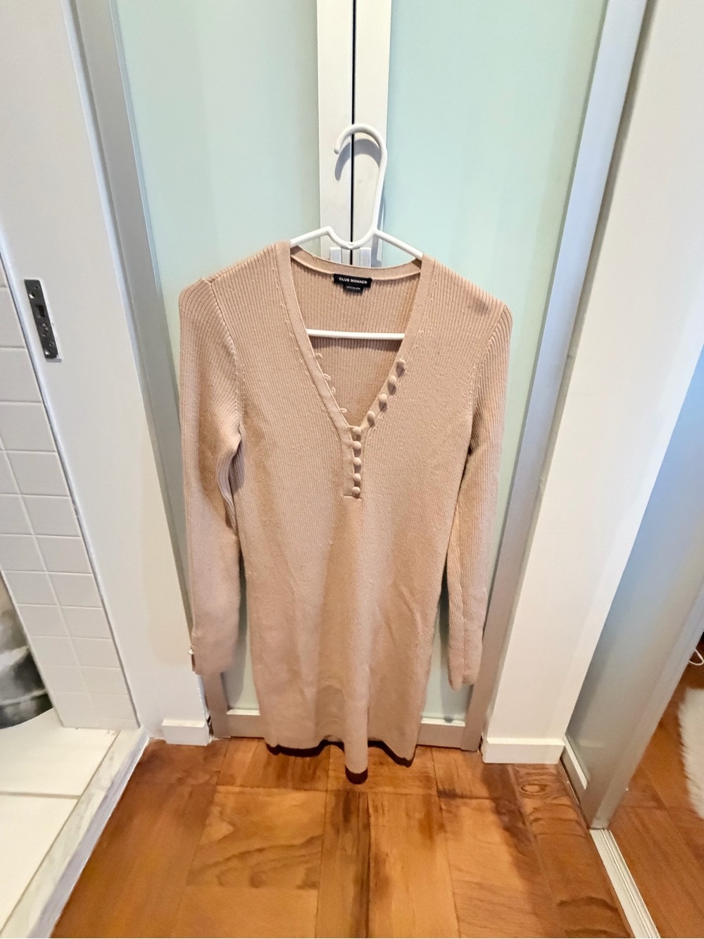Club Monaco Beige V-Neck Knit Sweater Dress - Women